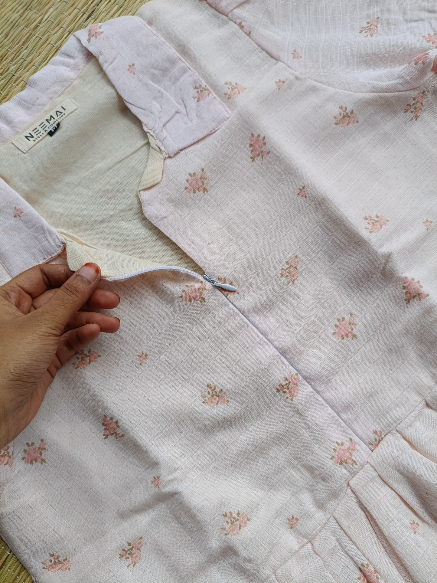 Premium Muslin - Feeding/ Maternity Maxi/Gown - Cotton lining with Center zip -Collar light pink