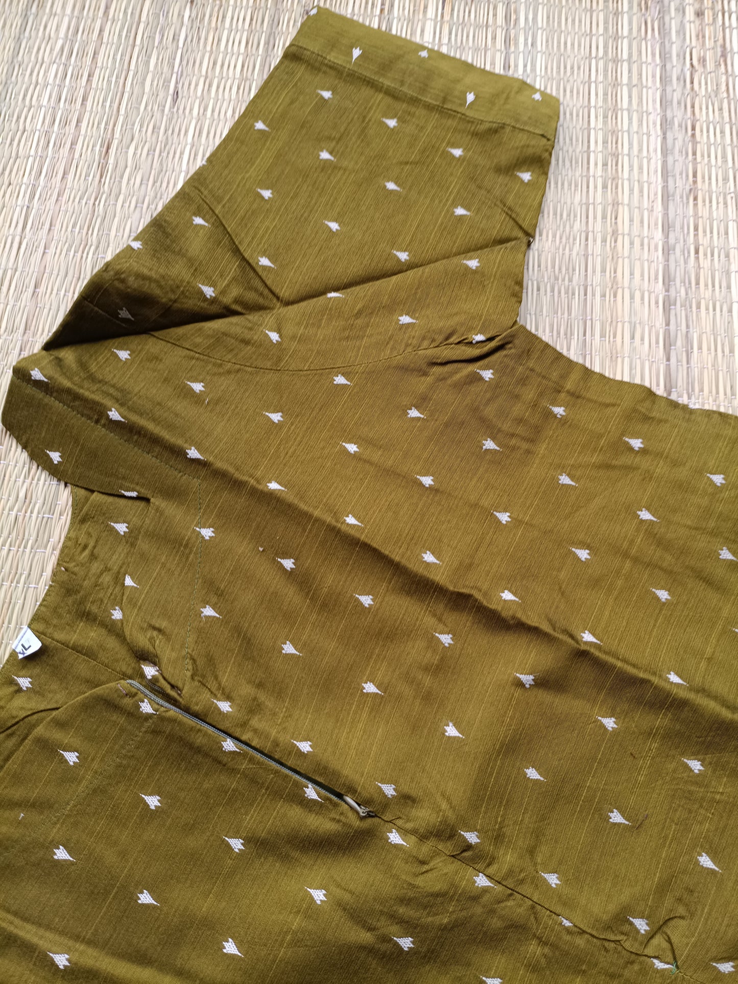 Raw Silk Maternity 3 Pc Chudidhar Set – Olive (Center Zip, No Side Top)