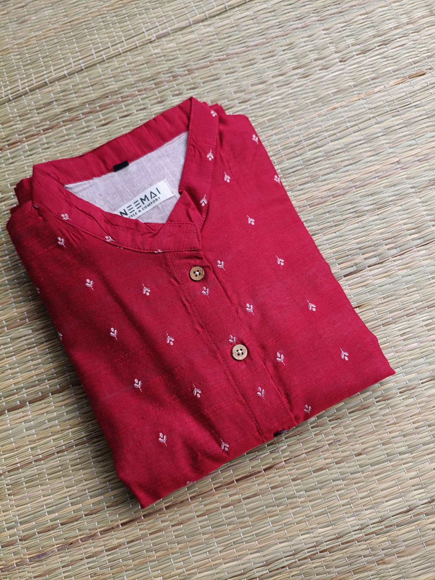 Raw silk Kurti/ Front 4 button operable( optional feeding) -used to Normal wear kurti - Red