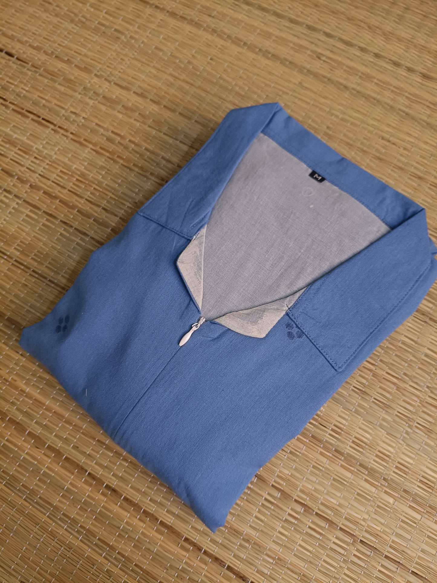 Prewashed Handloom Jamdani - Maternity / Feeding - Maxi/Gown - Cotton Lining - Center zip- Collar Sky blue