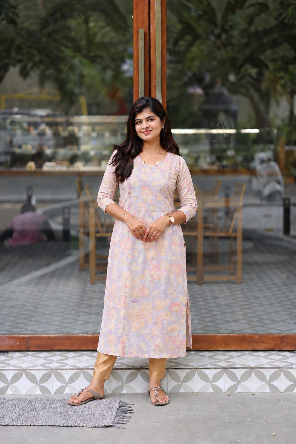 Raw Silk Maternity 2 Pc Chudidhar Set – Pink Lotus /Double side Zip (Side Open Top + Dupatta)