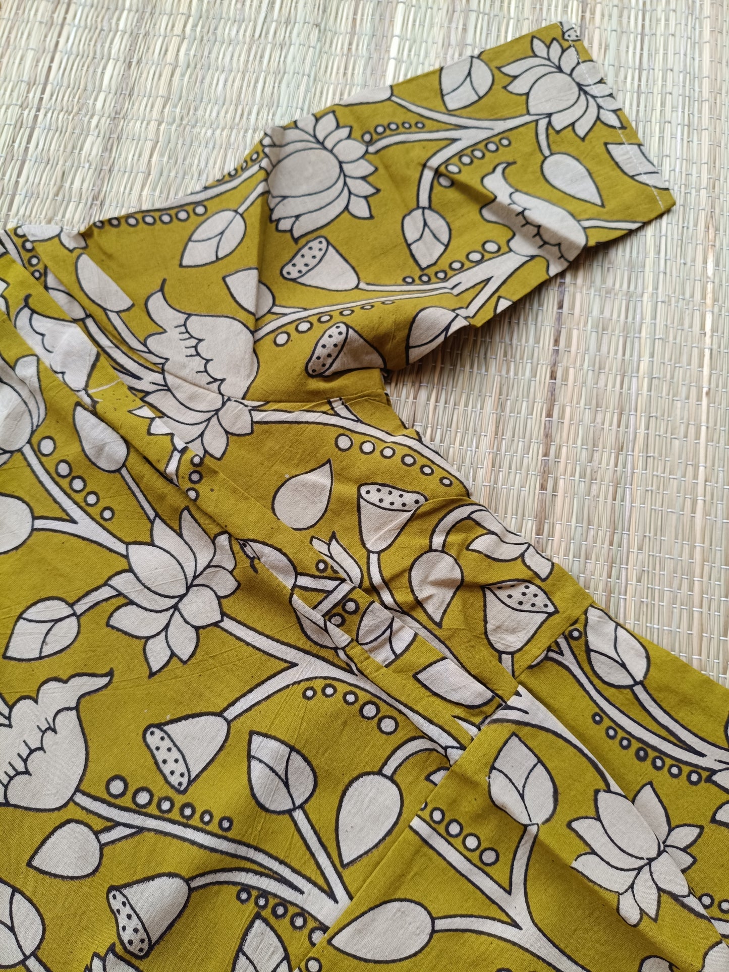 Block printed kalamkari cotton Maternity 2 pc chudidhar set [ Top with double side zip, and dupatta -Green flower