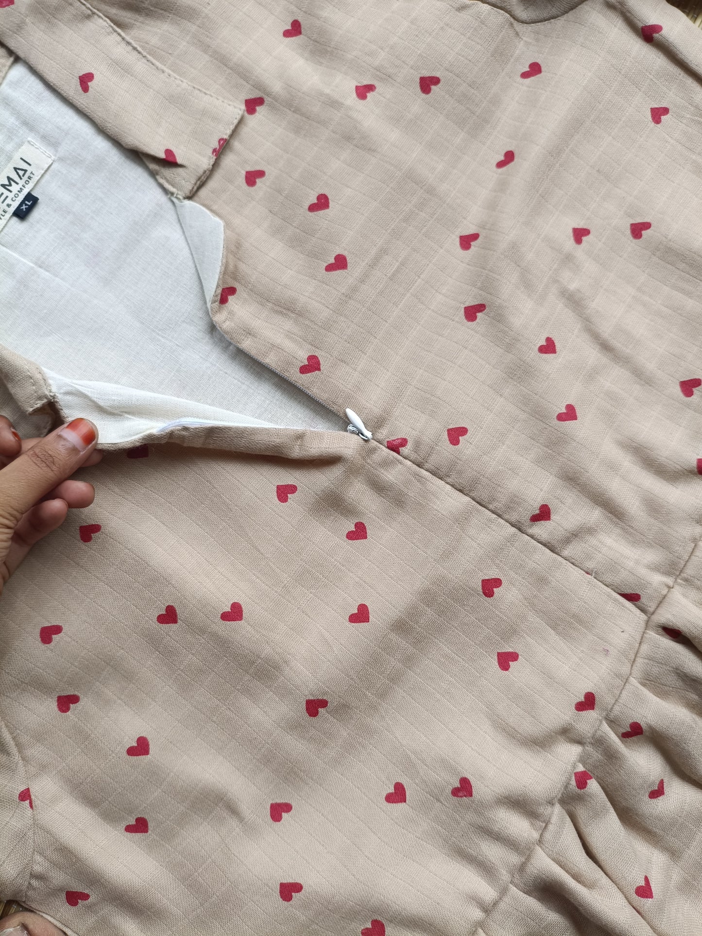 Premium Muslin - Feeding/ Maternity Maxi/Gown - Cotton lining /Center zip -Collar Sandal and red heart