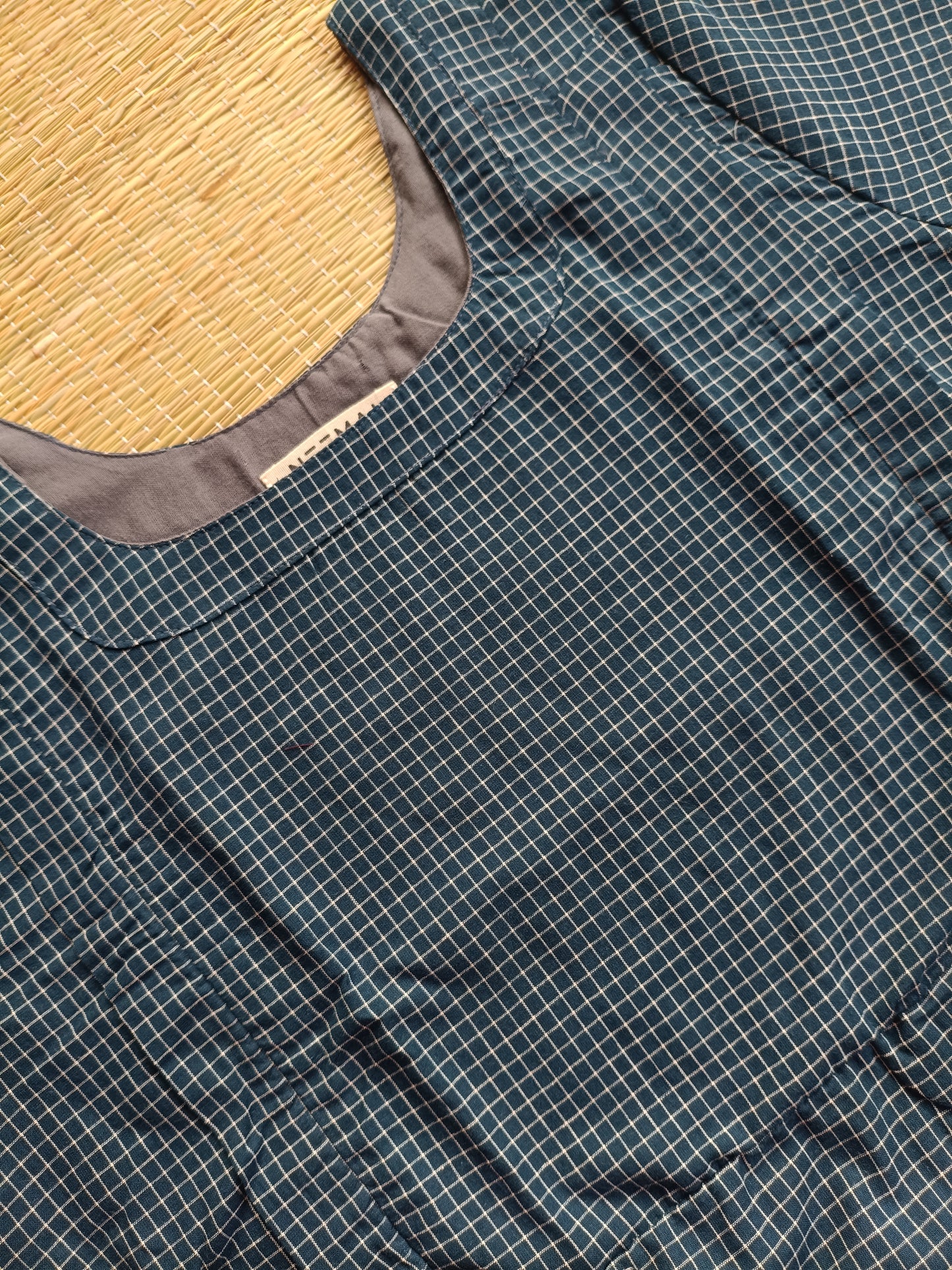 Prewashed pure Cotton checks / Maternity 2 pc Coordset [ Top with double side zip, and Pant] - Small checks blue