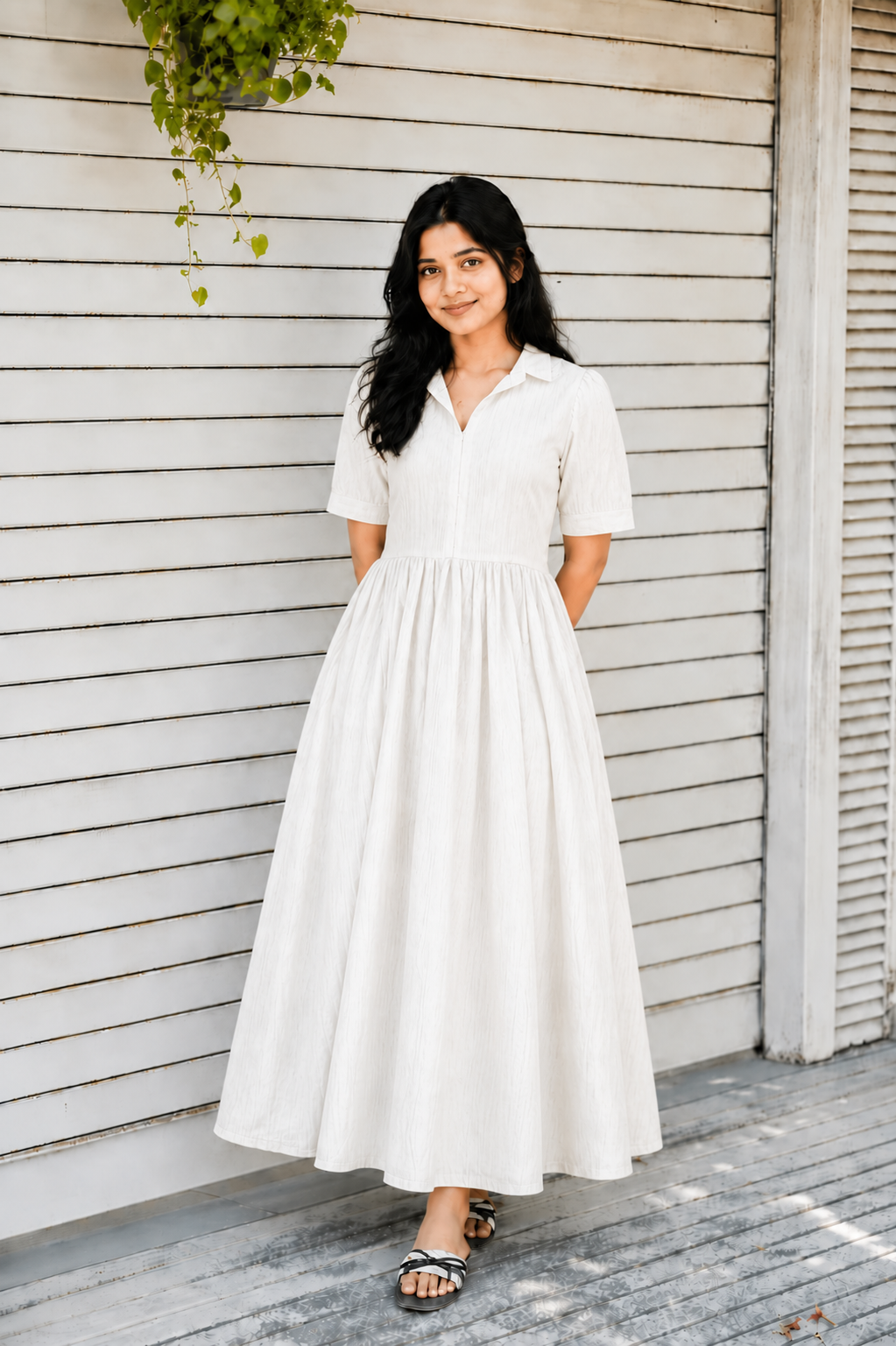 Baptism/Photoshoot Gown-  Premium Muslin -  Maternity/Center zip -  collar White muslin