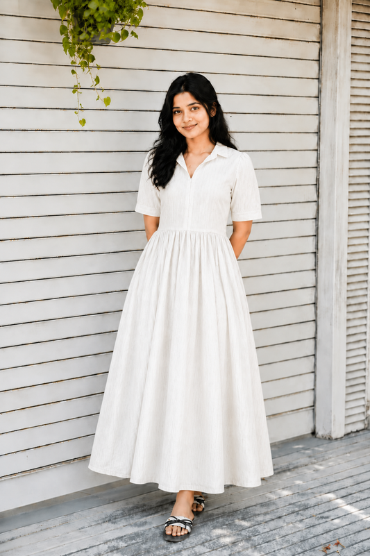 Baptism/Photoshoot Gown-  Premium Muslin -  Maternity/Center zip -  collar White muslin