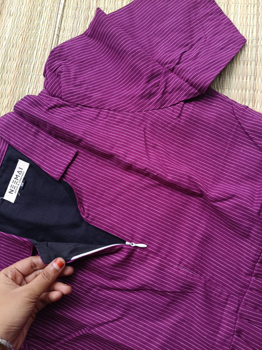 Prewashed handloom Cotton - Feeding/ Maternity Maxi/Gown - Cotton lining /Center zip -Collar Vaadamalli stripe