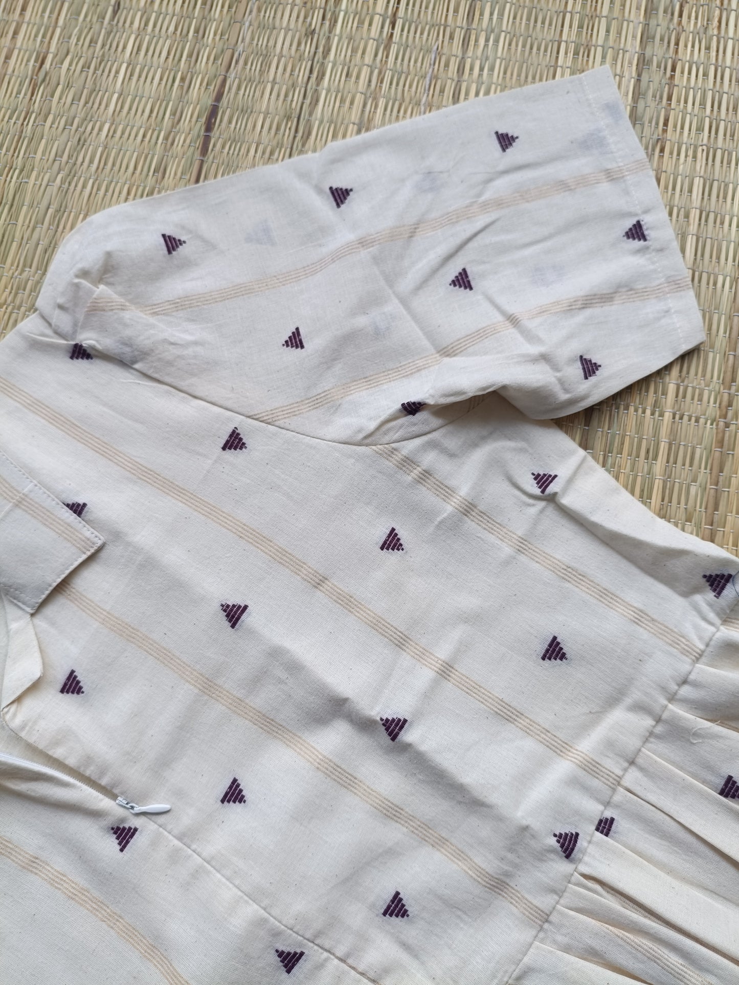 Onam special Maternity maxi / gown-Center zip- White and Purple butta