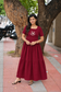 Muslin Cotton Maternity Feeding Dress – Maroon| Double Side Nursing Zip( elephant embroidery Design)