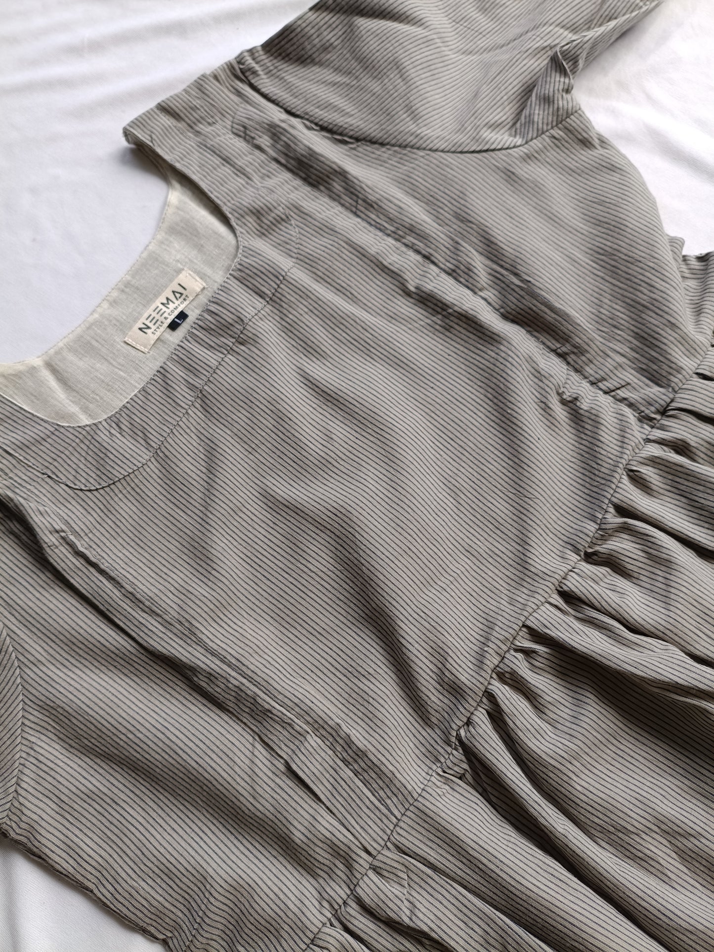 Cotton - Feeding/ Maternity Maxi/Gown - Cotton lining /Double side zip - Gery Stripe
