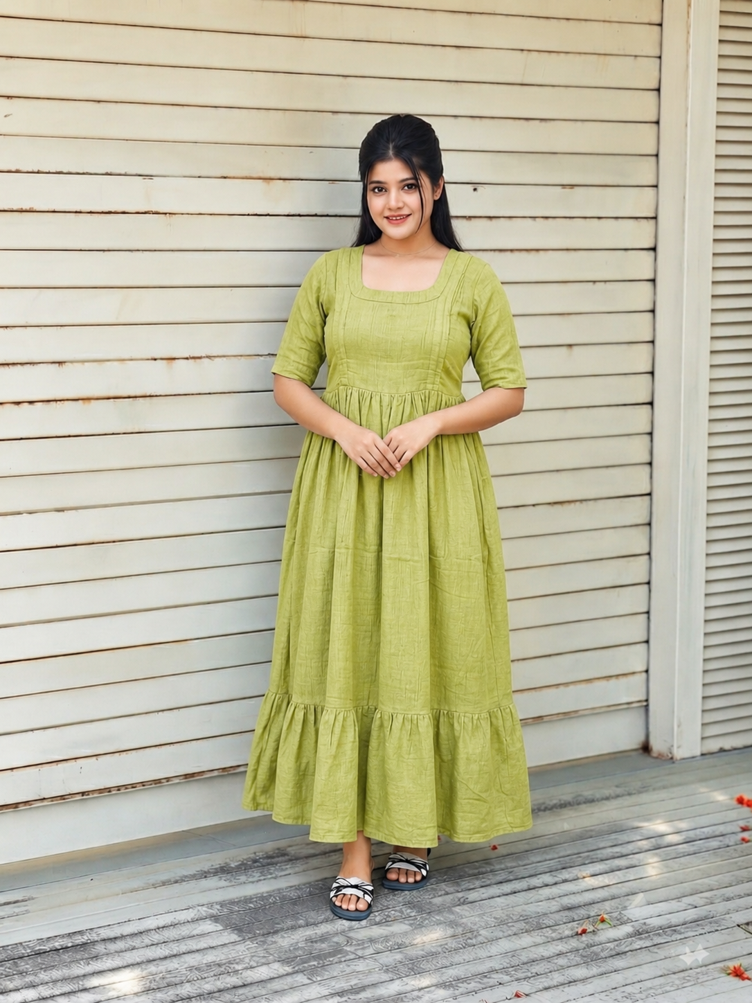 Premium  Muslin- Feeding/ Maternity Maxi/Gown - Cotton lining  / Double side zip  -Light green
