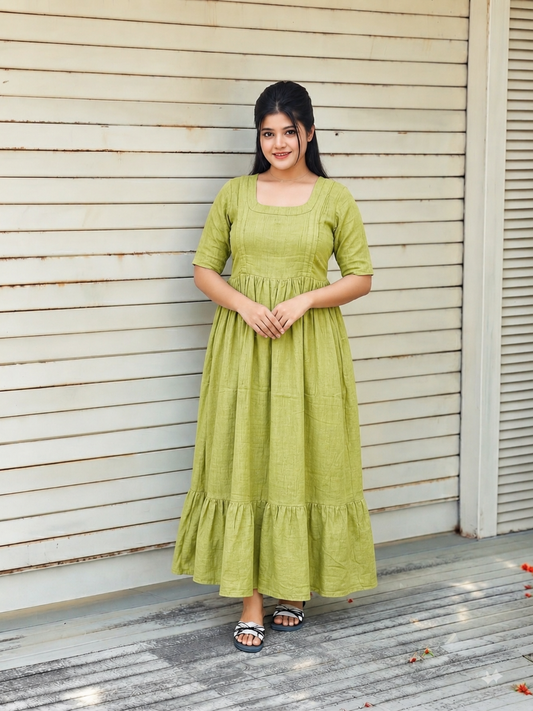 Premium  cotton- Feeding/ Maternity Maxi/Gown - Cotton lining  / Double side zip  -Light green