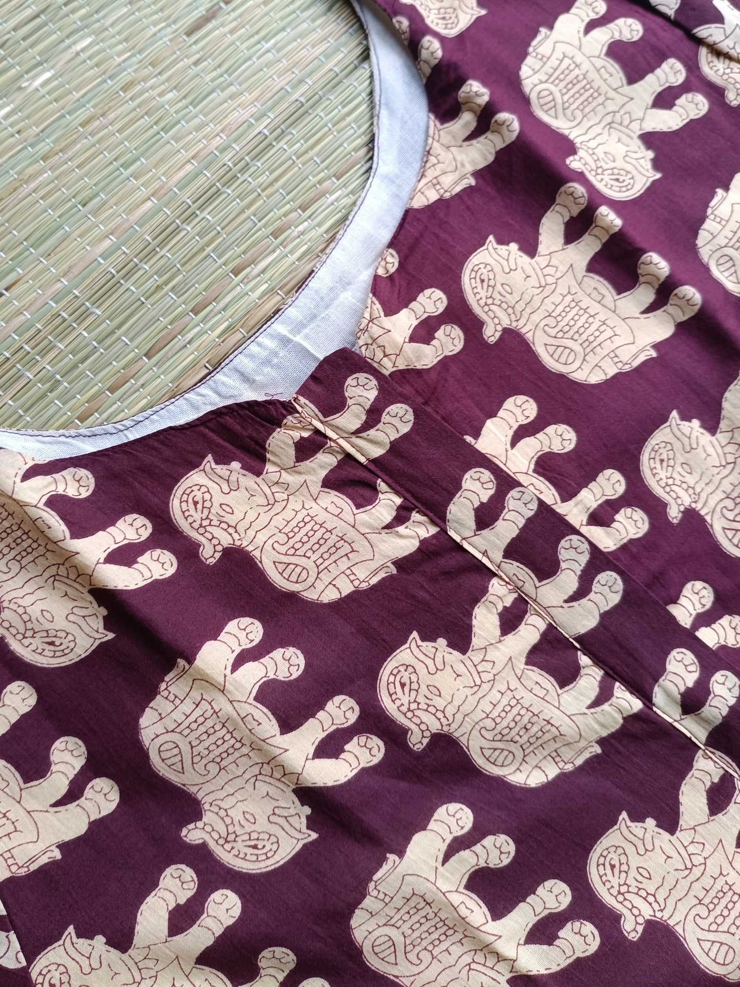 Center zip Kalamkari Cotton   Normal /Feeding kurti - Purple Elephant