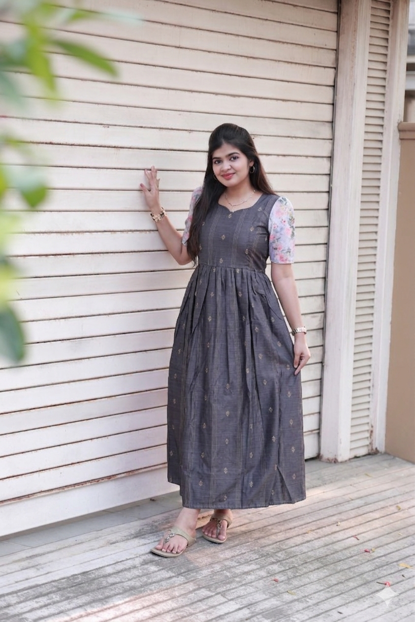 Raw silk Maternity Maxi/Gown - Festival Collection -  Grey Color