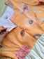 Raw silk Maternity Maxi/Gown in center zip - Festival Collection- Full cotton lining - Half white with orange flower
