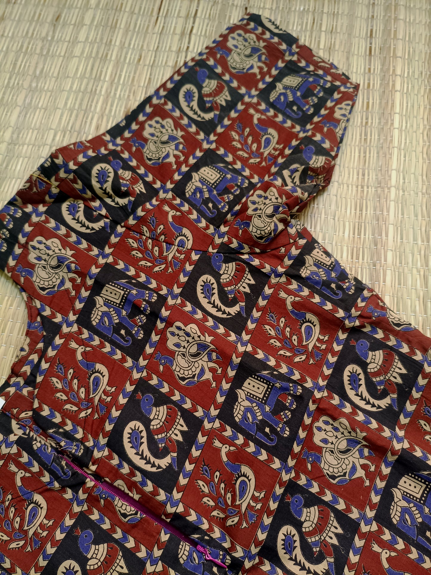 Kalamkari Cotton  A line Maternity Feeding Kurti /Center Zip(Dress length 45 inches)- Peacock Box