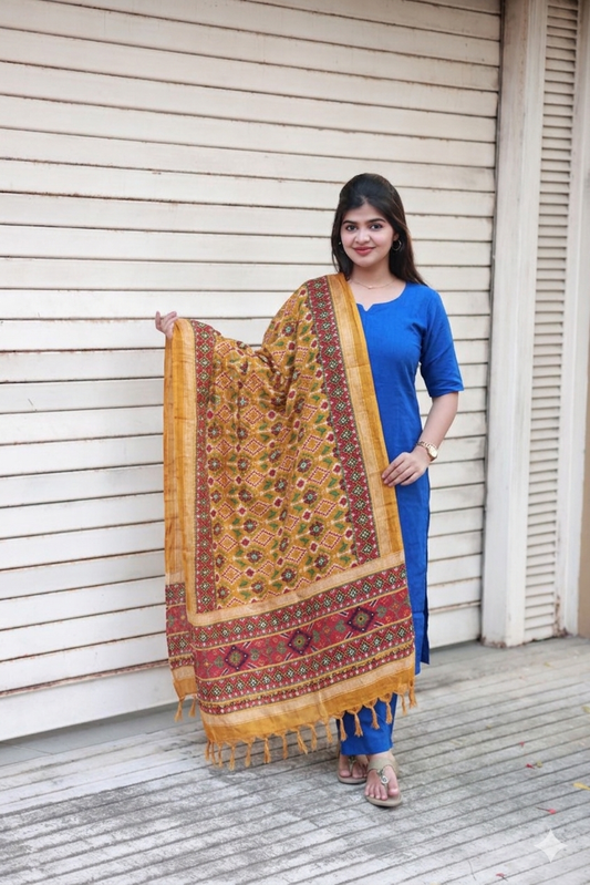 2 Pc set / Center zip kurti with Dupatta-  Normal /Feeding kurti - Ink Blue