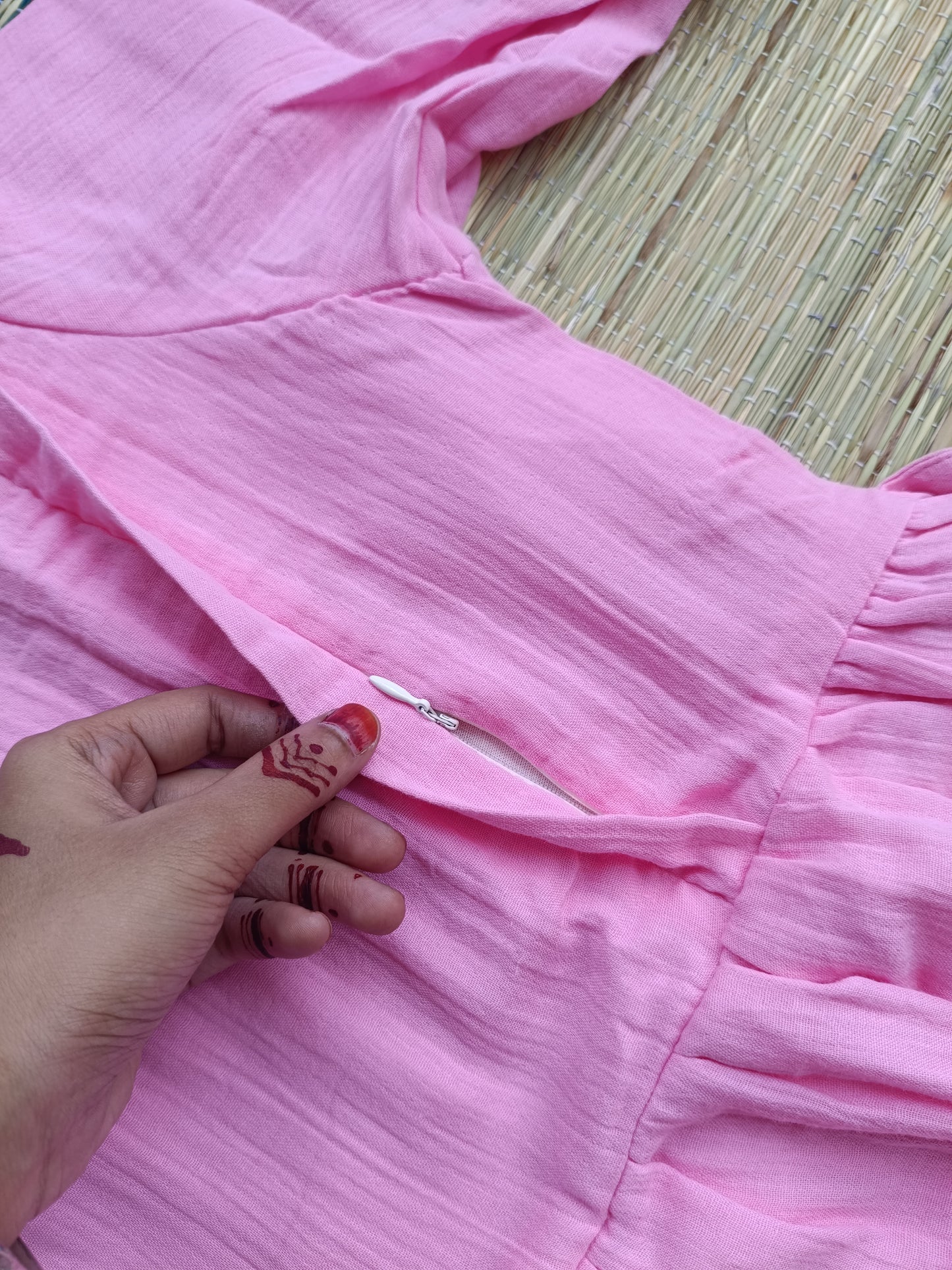 Premium Muslin- Feeding/ Maternity Maxi/Gown - Cotton lining /Double side zip - Light Pink