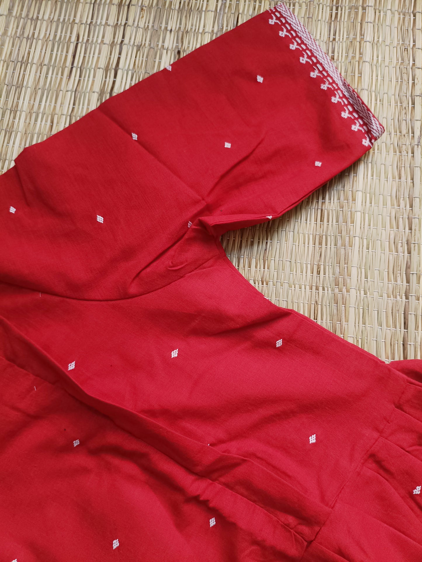 Prewashed Handloom Cotton Maternity Feeding Gown/Maxi /Double Side Zip- Red with white butta