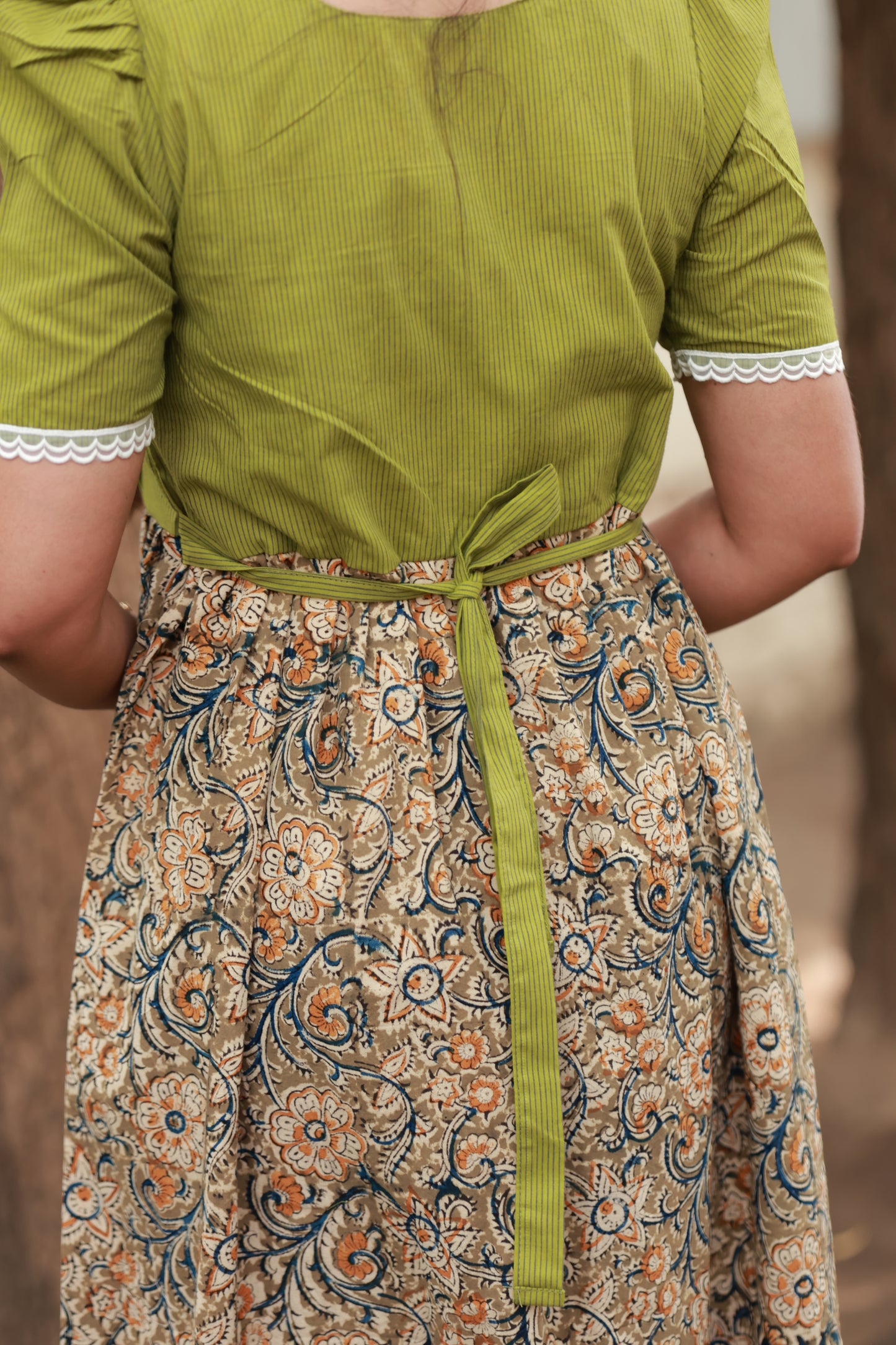 Kalamkari Cotton - Feeding/Maternity- Maxi/Gowns- Double side zip- Adjustable back knot design.