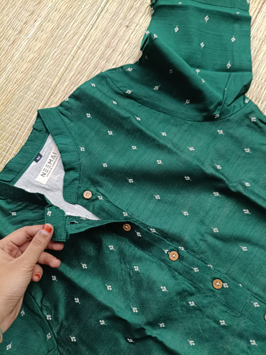 Raw silk Kurti/ Front 4 button operable( optional feeding) -used to Normal wear kurti - Green