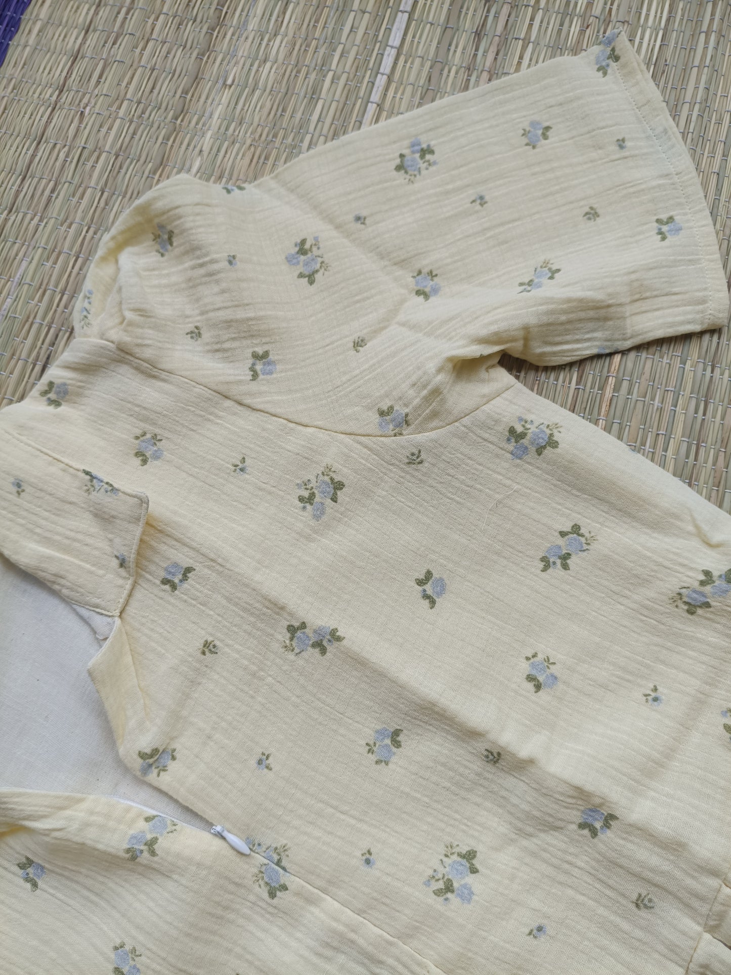 Premium Muslin - Feeding/ Maternity Maxi/Gown - Cotton lining /Center zip -Collar Yellow with flower