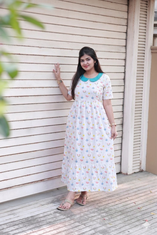 Cotton - Feeding/ Maternity Maxi/Gown - Cotton lining /Double side zip - Mini Rainbow - Photoshoot