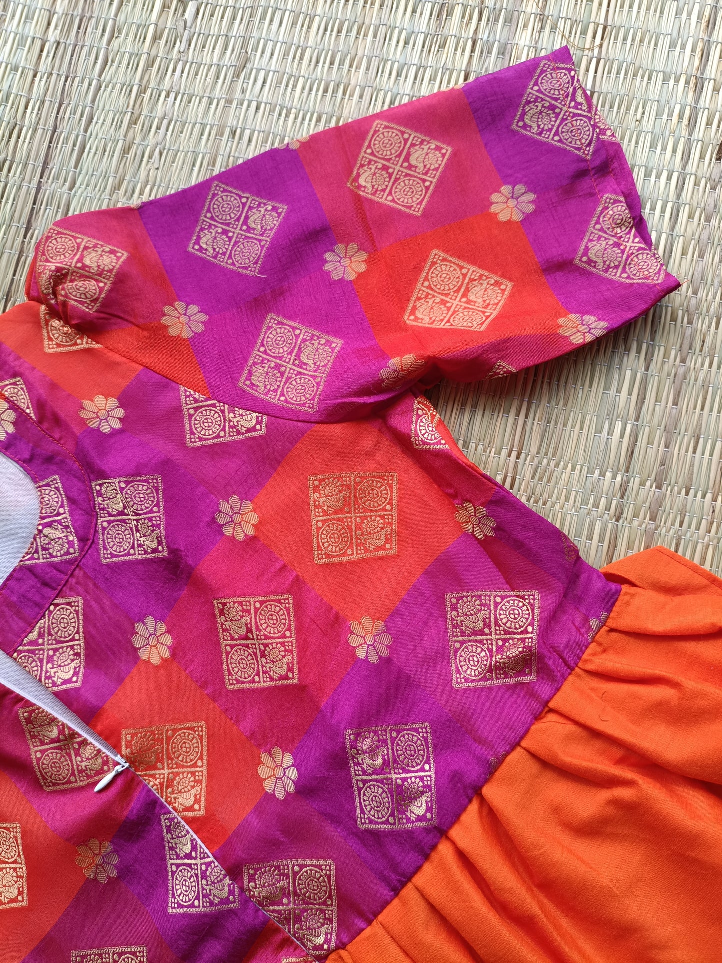 Raw silk Maternity Maxi/Gown in center zip - Festival Collection- Full cotton lining - Fanta orange