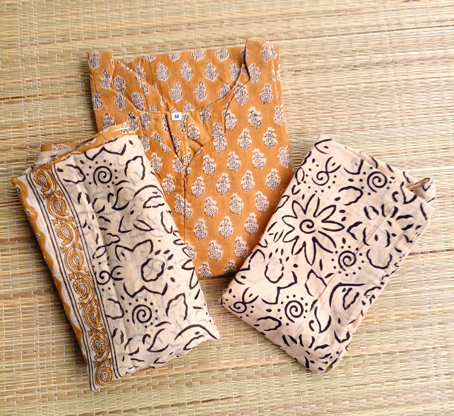 Premium soft Cotton Maternity 3 pc chudidhar set [ Top with center zip, pant and dupatta ] -A line Top - ( No side open) Mustard