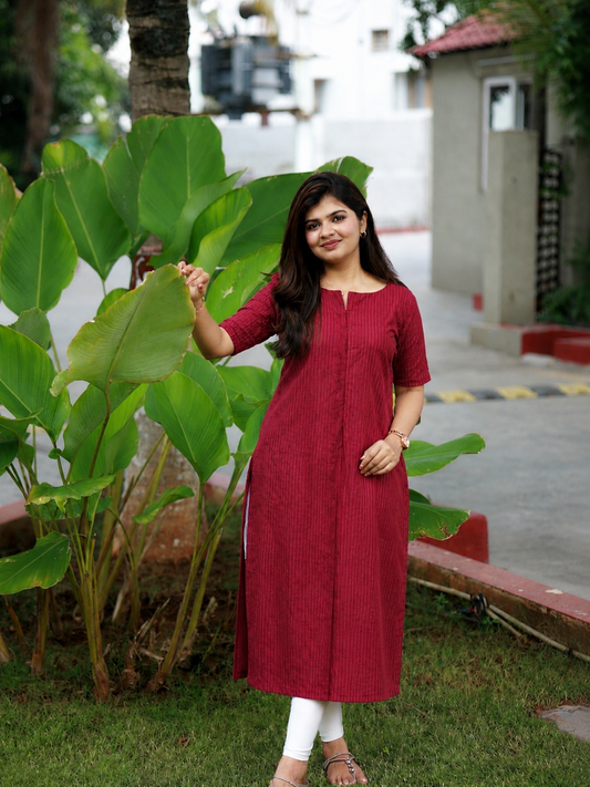 Raw Silk Center zip Cotton   Normal /Feeding kurti -  Marron