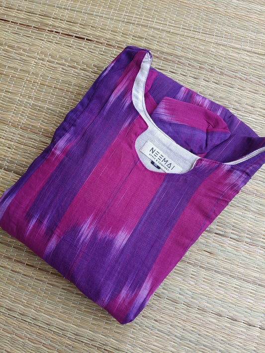 Ikkat Cotton Maternity Feeding Gown/ Maxi / Double side zip– purple and pink