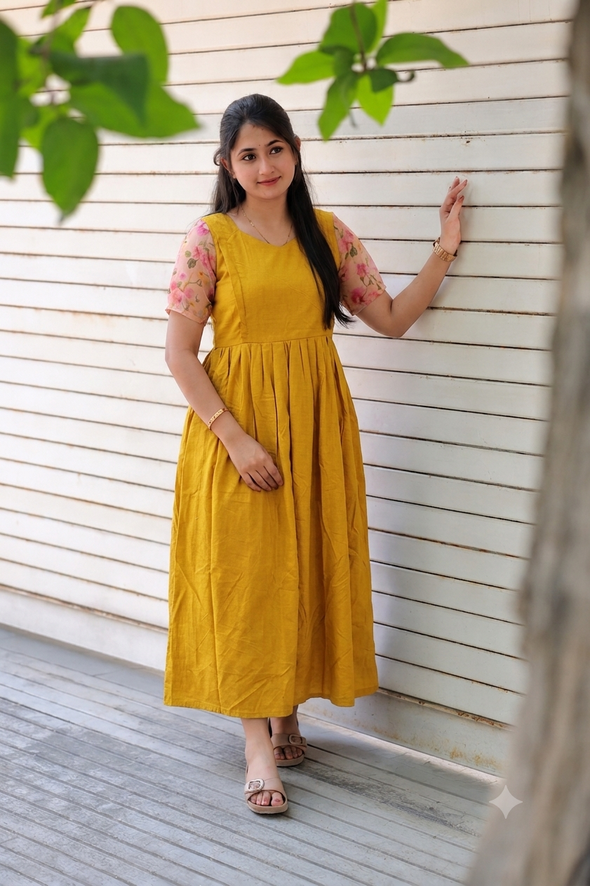 Soft silk - Double side zip  Maternity Maxi/Gown - Festival Collection - Golden Mustard