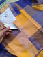 Madras checks Cotton - Feeding/ Maternity Maxi/Gown - Cotton lining /Center zip -Collar Yellow and blue