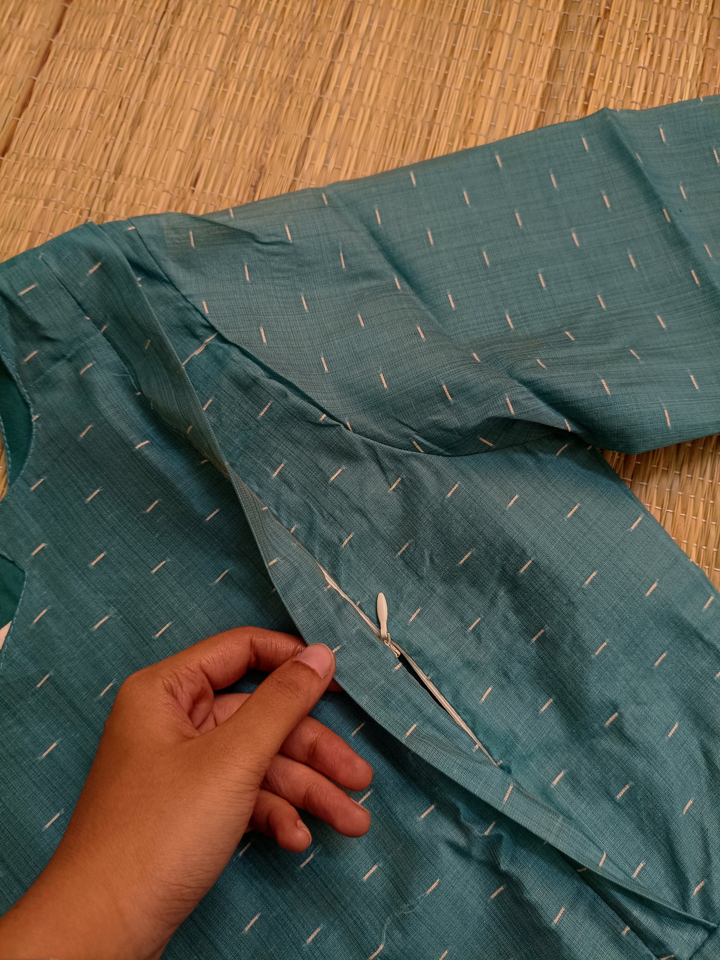 Raw Silk Maternity 3 Pc Chudidhar Set – Blue /Double side Zip (Side Open Top)