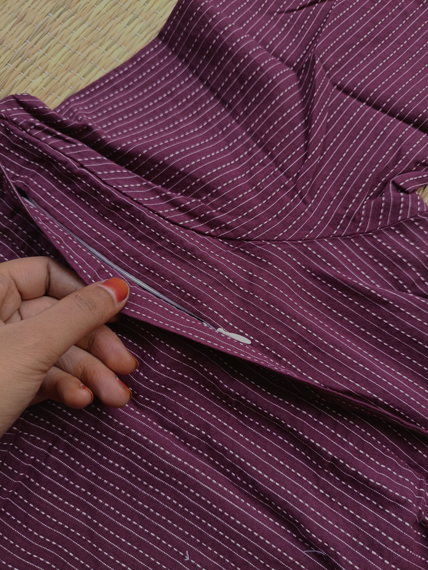 Cotton Maternity/Feeding Midi/Gown - Self plum -  Chest part lining - 43 inches