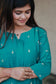 Raw silk Maternity 3 pc chudidhar set [ Top with center side zip,  Pant and dupatta - Peacock green ( Side open top)