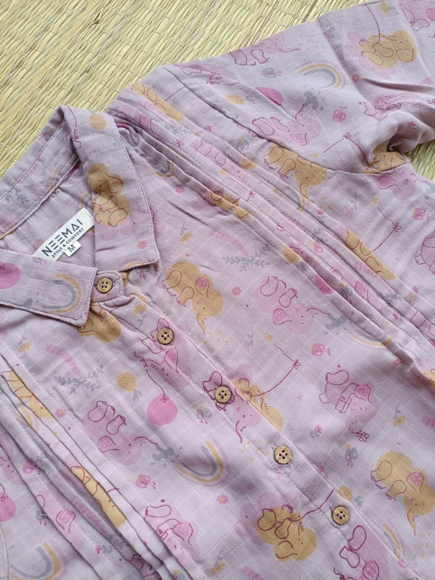 Muslin Collar A line Dress (Relaxed Fit)  – Light purple |Front 4 Button Openable  Maternity & Feeding/Casual wear Dress