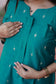 Raw silk Maternity 3 pc chudidhar set [ Top with center side zip,  Pant and dupatta - Peacock green ( Side open top)