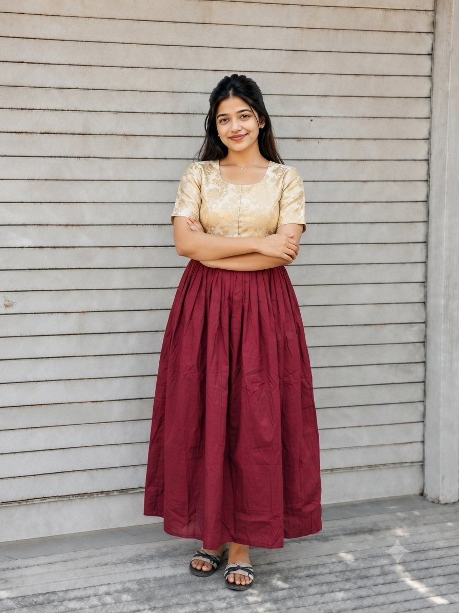 Raw silk Maternity Maxi/Gown in center zip - Festival Collection- Full cotton lining - Gold  with maroon