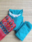Raw silk /Maternity 3 pc chudidhar set [ Top with center zip, pant and dupatta] - Blue checks