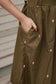 Handloom Jamdani - Maternity / Feeding - Maxi/Gown - Full Cotton Lining - Double side Zips - olive green
