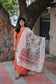 Chettinad Cotton -2 pc set -Maternity Maxi/Gown - Festival Collection -Full cotton lining- Double side zip with dupatta- Orange With multi color