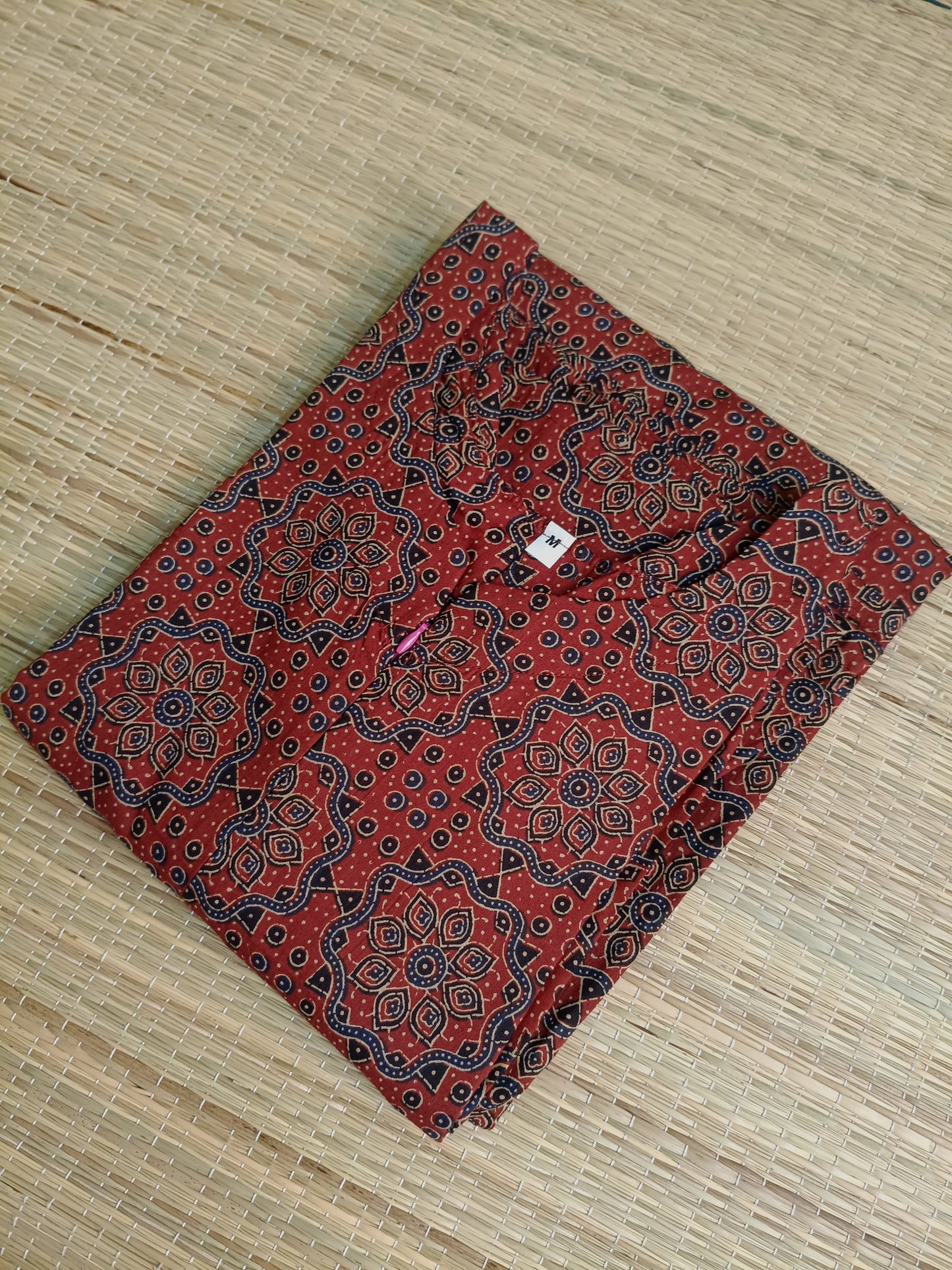 Kalamkari Cotton  A line Maternity Feeding Kurti /Center Zip(Dress length 45 inches)- Red kolam