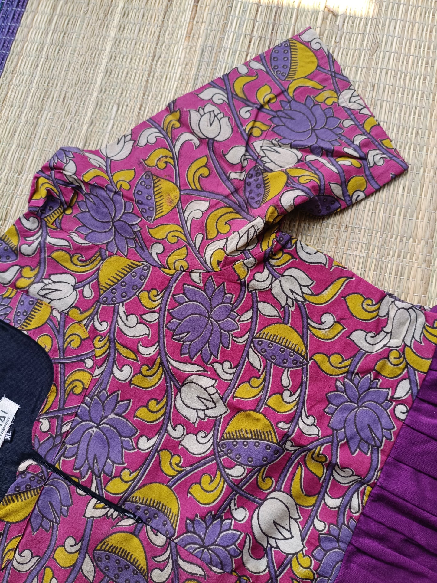 Cotton / Raw silk Maternity Maxi/Gown in center zip - Festival Collection- Full cotton lining - Violet with violet flower