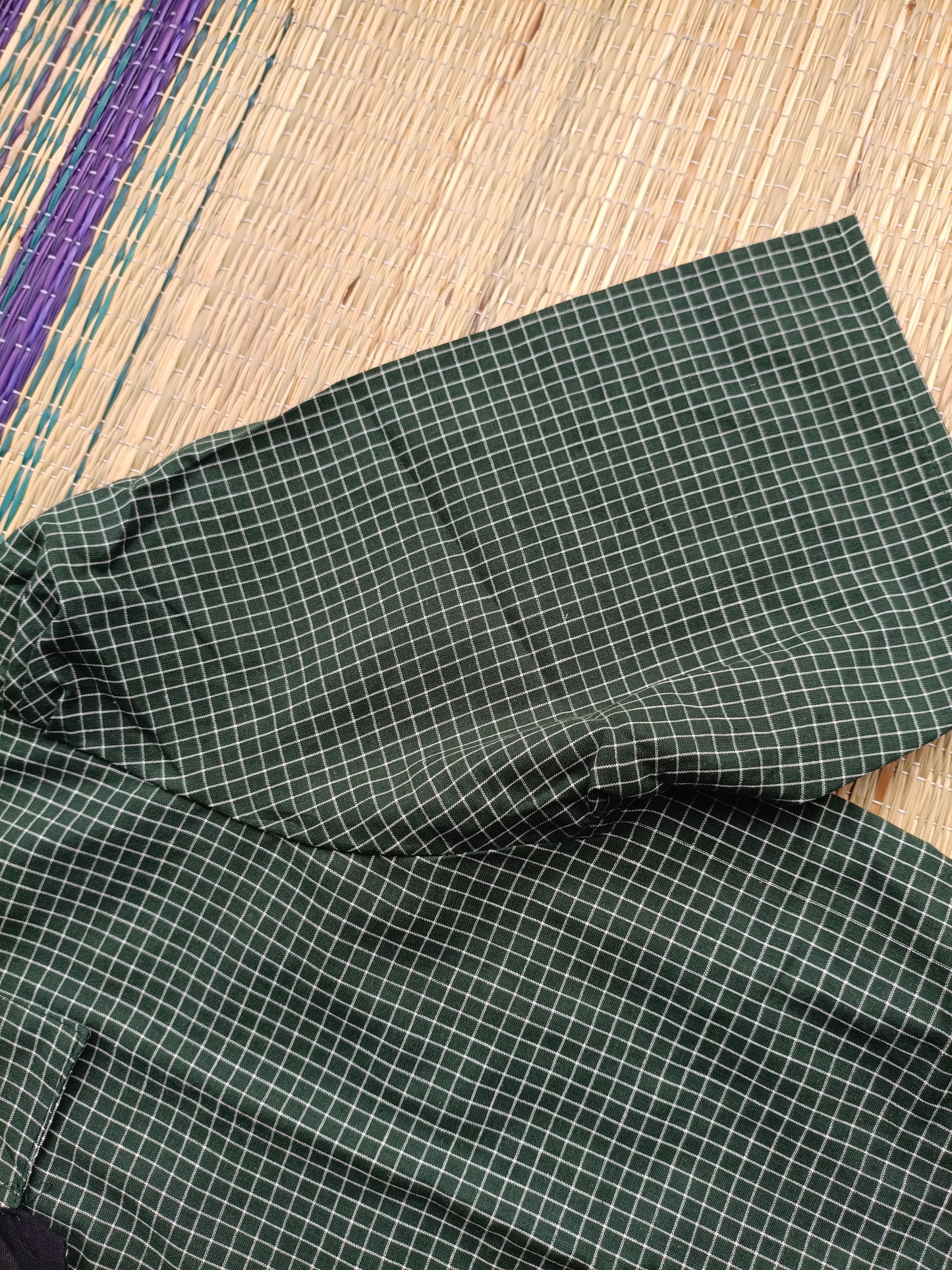 Prewashed handloom Cotton - Feeding/ Maternity Maxi/Gown - Cotton lining /Center zip -Collar Small green checks