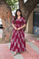 Ikkat Cotton Maternity Feeding Gown/ Maxi / Center  zip– Maroon with pink