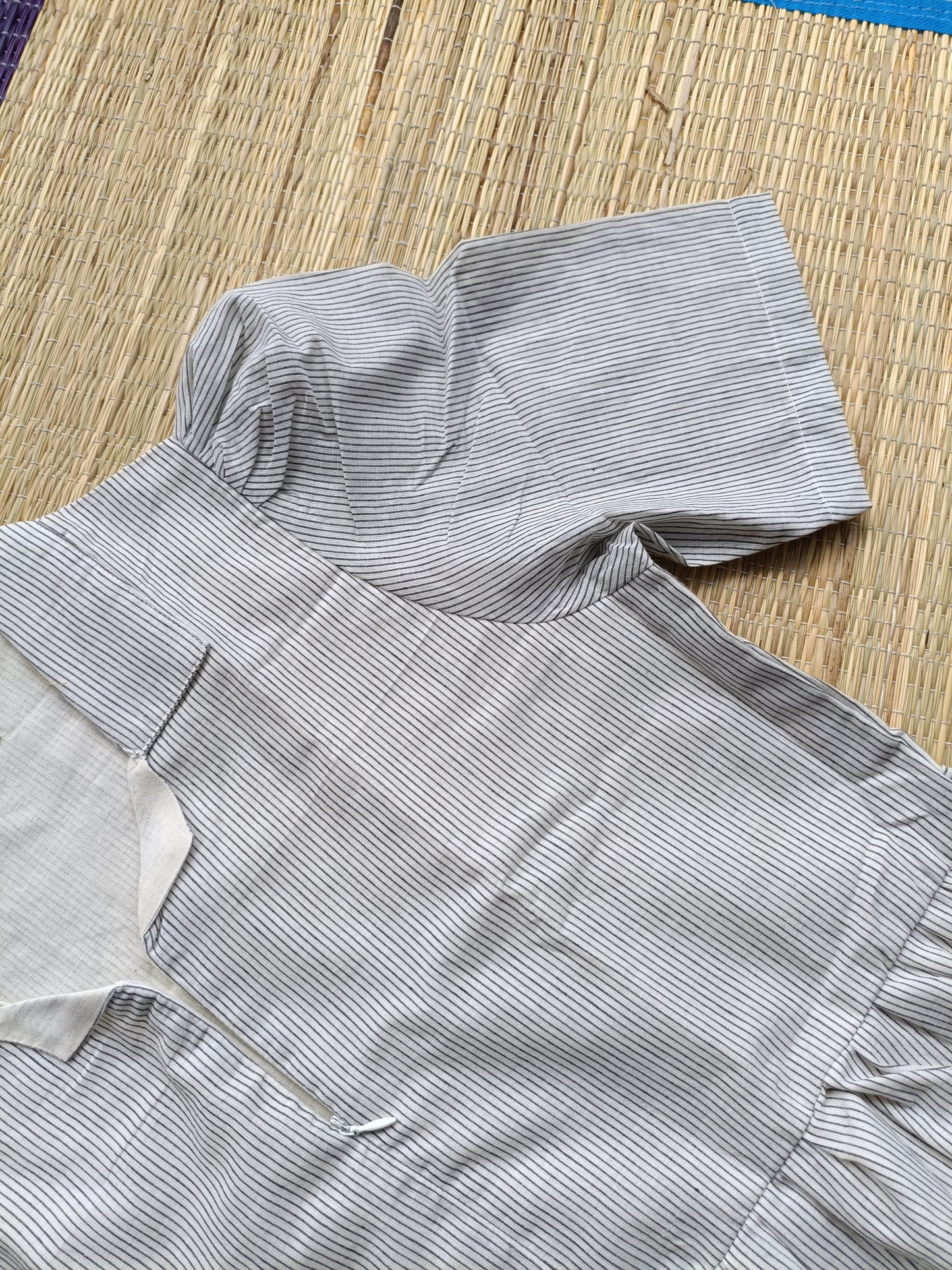 Prewashed handloom Cotton - Feeding/ Maternity Maxi/Gown - Cotton lining /Center zip -Collar White stripe