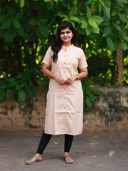 silk Kurti/ Front 4 button operable( optional feeding) -used to Normal wear kurti -Copper  ziczac