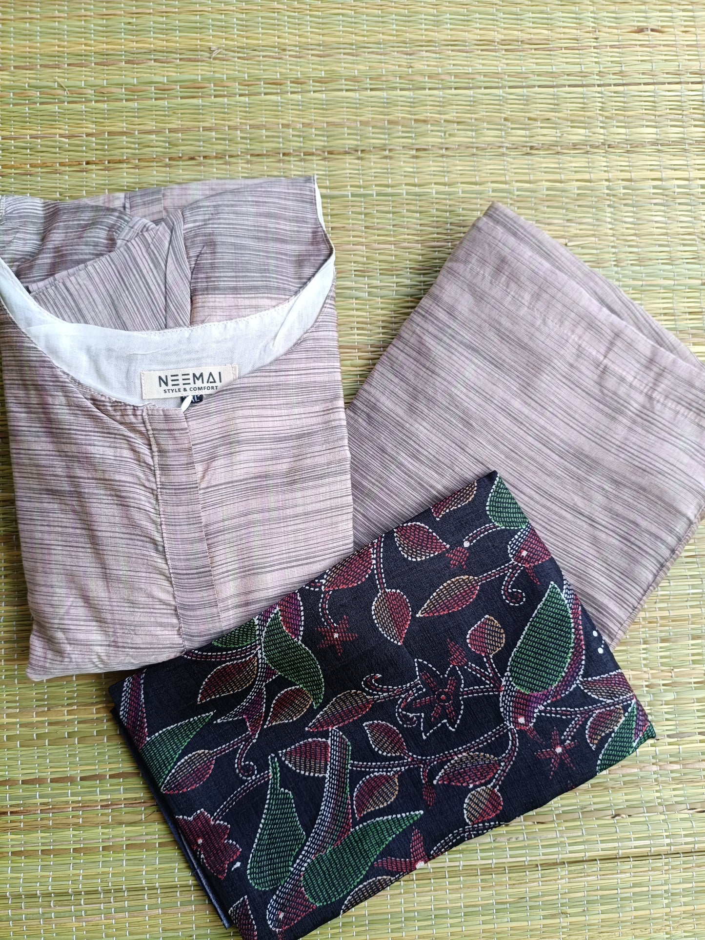 Maternity 3 pc chudidhar set [ Top with center zip, pant and dupatta] - Blush and Black