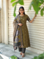 Raw silk Maternity 2 pc chudidhar set [ Top with center side zip, and dupatta - Olive green